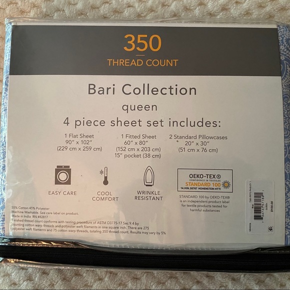 Bari Collection Queen Sheet Set - Picture 2 of 4